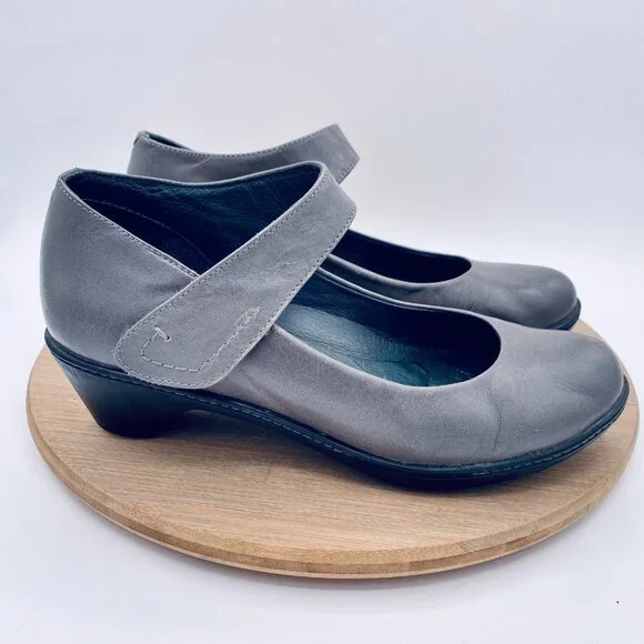 Dansko Mary Jane Shoes Womens 8.5 39 Gray Leather Heels Cottage Costal Boho - Picture 6 of 11